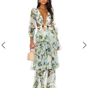 PatBO FLoral long sleeve Beach dress in Sky